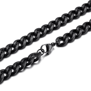 Men's minimalist black stainless steel Cuban link necklace with secure lobster clasp
