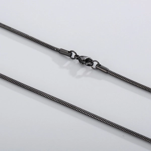 Minimalist black stainless steel round snake chain necklace with secure lobster clasp
