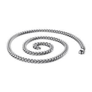 Classic silver titanium steel Cuban link chain necklace with lobster clasp for men