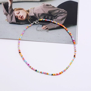 Handmade colorful bohemian seed bead necklace with lobster clasp for women fashion