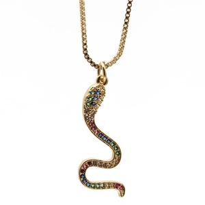 Snake Pendant Necklace Gold Plated Copper With Colorful Cubic Zirconia Trendy Animal Jewelry For Women