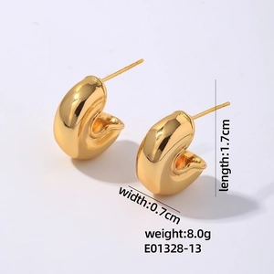 Detailed size view of chunky gold hoop earrings measuring 1.7cm in length and 0.7cm wide