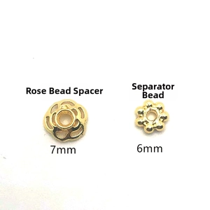 Detailed view of 6mm and 7mm gold alloy bead caps for DIY jewelry and bracelet making
