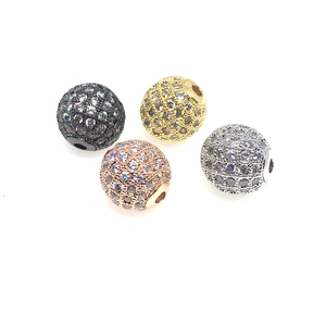 Sparkling zircon micro-pave spherical spacer beads in four colors for DIY jewelry making