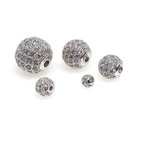 Five assorted sizes of silver micro-pave zircon round spacer beads for DIY jewelry making