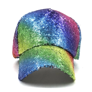 Atmungsaktive Regenbogen-Pailletten-Baseballkappe für Damen mit gebogenem Sonnenschutzschirm