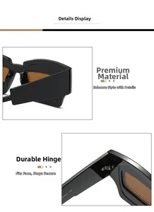Detail of square sunglasses showing sturdy hinges and high-quality frame texture