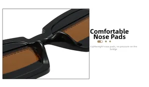 Detail view of comfortable integrated nose pads on black thick frame sunglasses