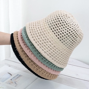 Summer Hollow Out Knitted Bucket Hat Breathable Sun Protection Fisherman Hat Packable Vintage Sun Hat For Women Travel