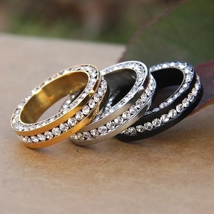 6mm stainless steel couple rings set in gold, silver, and black with double row pavé stones