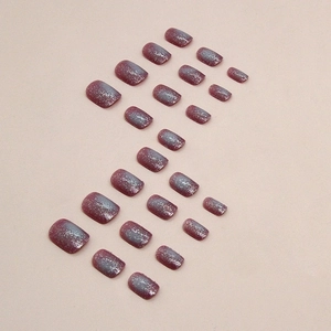 24-piece set of almond nails featuring smoky grey to starry purple glitter gradient