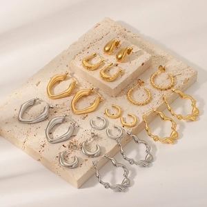INS French retro 18K gold plated stainless steel earring collection on stone