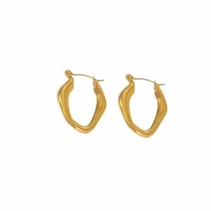 French vintage style 18K gold plated stainless steel twisted hoop earrings on white background
