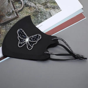 Black ice silk sunscreen mask with rhinestone butterfly pattern and adjustable straps