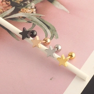 Minimalist star-shaped stainless steel tragus earrings in black, gold, silver, and rose gold