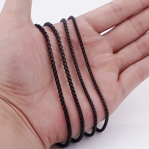Men's black stainless steel box chain necklace with high-gloss finish and secure links