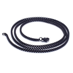 Black stainless steel box chain necklace for men with a secure lobster clasp closure