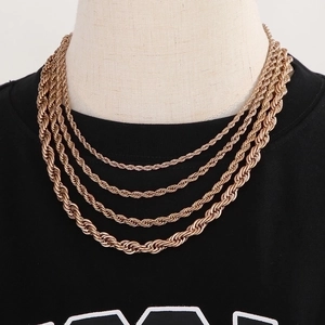 Multi-layered bronze and rose gold twisted rope chain necklaces in stainless steel finish