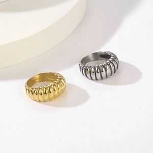 Minimalist croissant style stainless steel rings in gold and silver finish