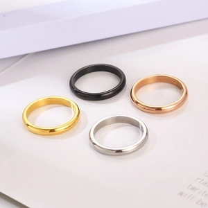 Minimalist 3mm stainless steel rings in gold, silver, rose gold, and black colors