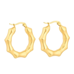 Elegant 18k gold plated stainless steel bamboo style hoop earrings with polished finish