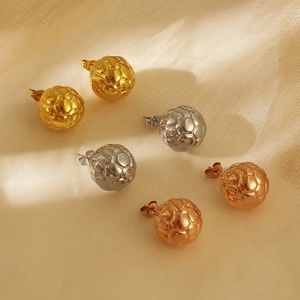 Polished stainless steel hollow soccer ball stud earrings in gold, silver and rose gold