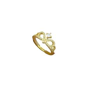 Elegant gold crown open ring with cubic zirconia stones and adjustable minimalist band