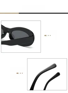 Detail of ergonomic curved temples and high-quality frame on oval sunglasses