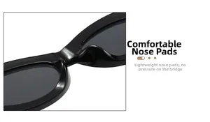 Detail of integrated nose pads on black oval diamond-encrusted sunglasses for comfort