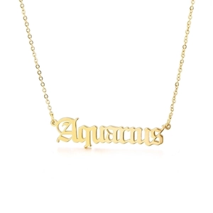 Gold-plated stainless steel necklace with Aquarius zodiac artistic script pendant