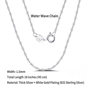 S925 sterling silver 1.5mm twisted water wave chain with spring clasp and Italy stamp