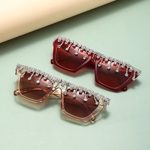 Lunettes De Soleil Œil De Chat Avec Franges En Strass Cristaux Gouttelettes Protection UV400 Luxe Femmes