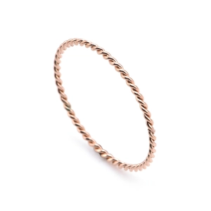 Elegant rose gold twisted rope ring with a minimalist slim design on white background