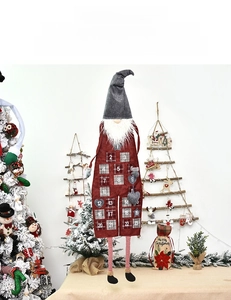 Christmas gnome countdown calendar with 24 numbered pockets in red and grey fabric