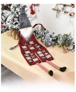 Close-up of a red Nordic gnome Christmas advent calendar with 24 date pockets and felt beard