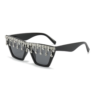Lunettes de soleil œil-de-chat de luxe vintage avec décorations en strass tombant