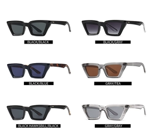 Detailansicht der eckigen Cat-Eye-Sonnenbrille mit Bügeln in Jaguar-Form-Design