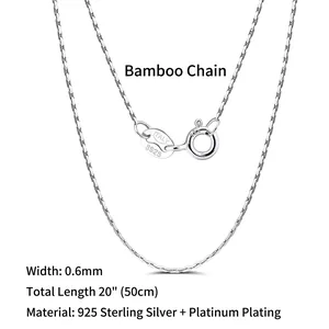 Détail de la chaîne bambou en argent 925 de 0,6mm avec poinçon d'authenticité S925