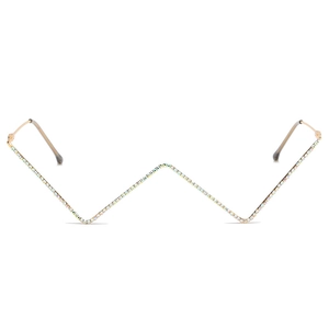 Fashionable gold metal geometric V-shaped glasses frame with colorful rhinestones