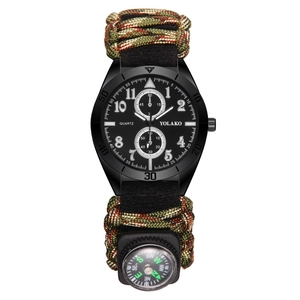 Outdoor-Quarzuhr mit Paracord-Armband in Camouflage und integriertem Kompass