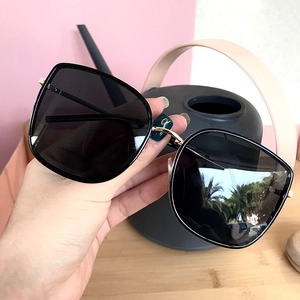 Chic black square oversized sunglasses for women with gold bridge and UV protection