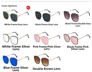 Grid display of eight stylish square sunglasses in various lens colors and frame finishes
