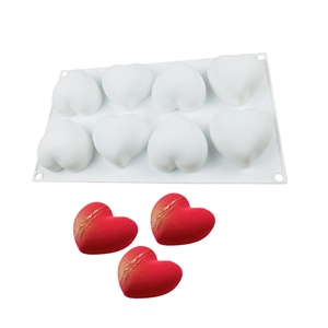 8-cavity heart silicone mold for mousse cakes with red diamond-shaped desserts