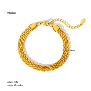 6mm wide 18K gold plated stainless steel braided bracelet with adjustable lobster clasp