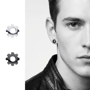 Gear Stud Earrings Titanium Steel Industrial Nut Shape Neutral Piercing Jewelry For Men Women