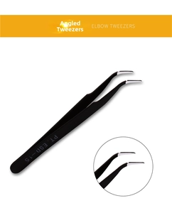 Close-up of ESD-15 anti-static curved tweezers for precise nail art and rhinestone handling
