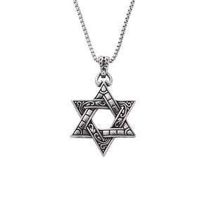 Collier Pendentif Hexagramme Étoile De David Acier Inoxydable Creux Rétro Nœud Celtique Pour Hommes Tendance