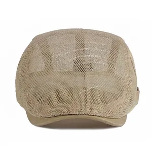 Breathable beige mesh beret cap for kids with lightweight summer sun protection