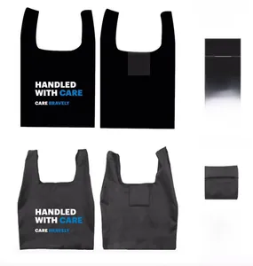 Detail of a foldable black Oxford shopping bag with Lifebridge Health logo print