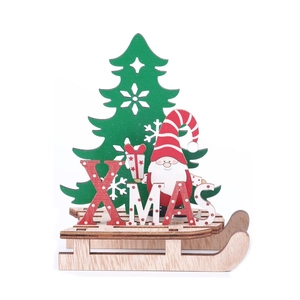 DIY painted wooden Christmas sleigh ornament with green tree and XMAS letters